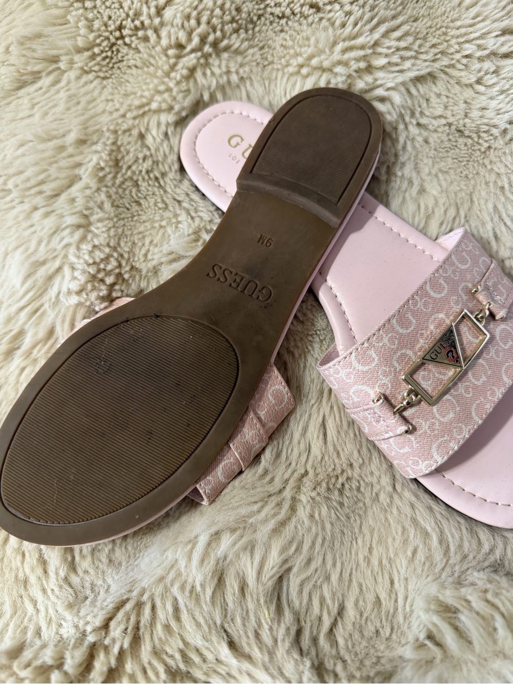 GUESS Pink Logo Buckle Slide Sandals